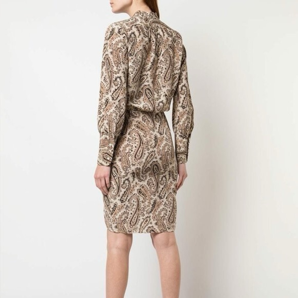 Nili Lotan tan Leora paisley long sleeve silk shirt dress - size 6 (Small) NWT - Picture 5 of 5